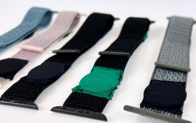 The finished black nylon beta bands laid flat