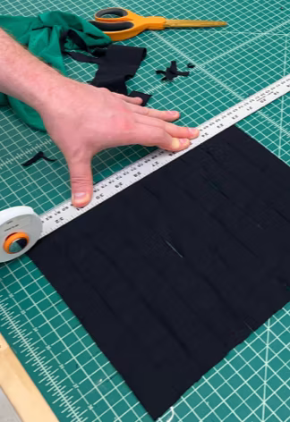 Cut nylon strips laid out on the mat